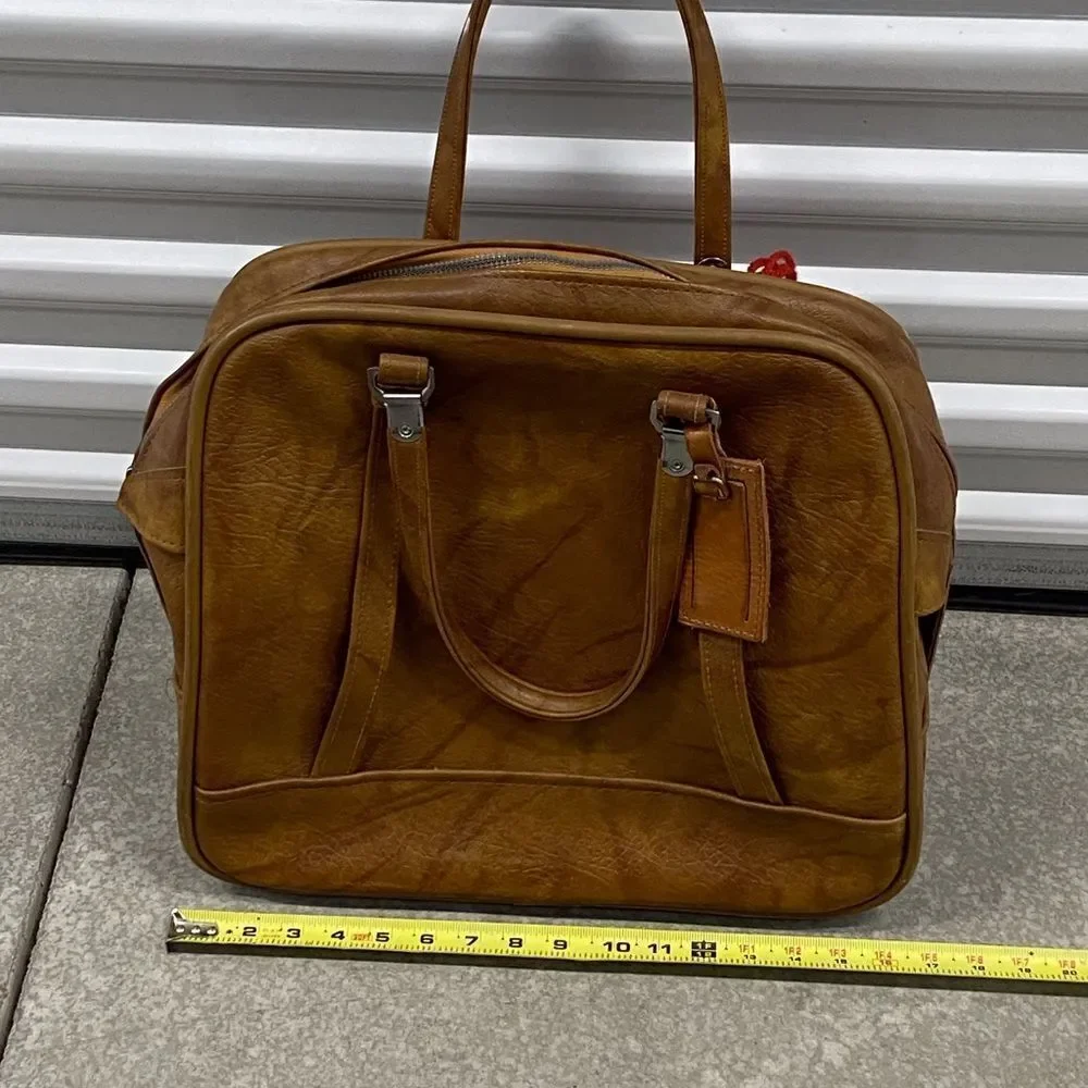 VTG, American Tourister Classic Brown Leather Travel Bag Unisex
